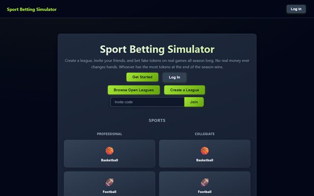 Sport Betting Simulator landing page