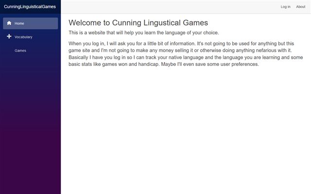 Cunning Linguistic Games landing page