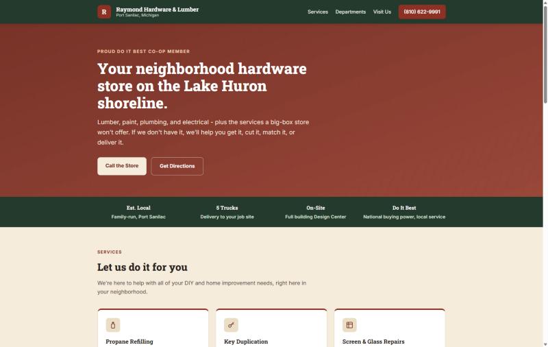 Raymond Hardware & Lumber landing page