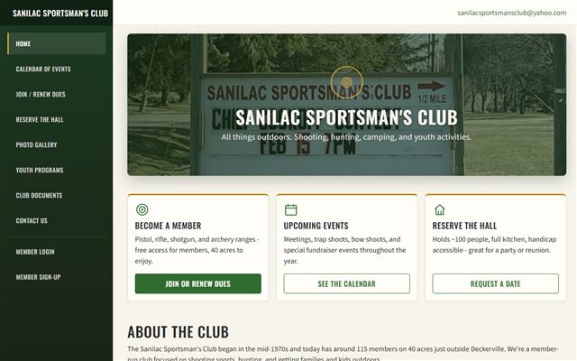 Sanilac Sportsman's Club landing page